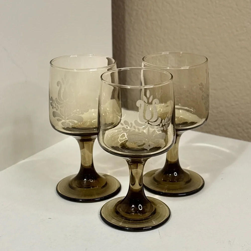 Vintage Mid Century Amber Cordial Glasses (Set of 3)